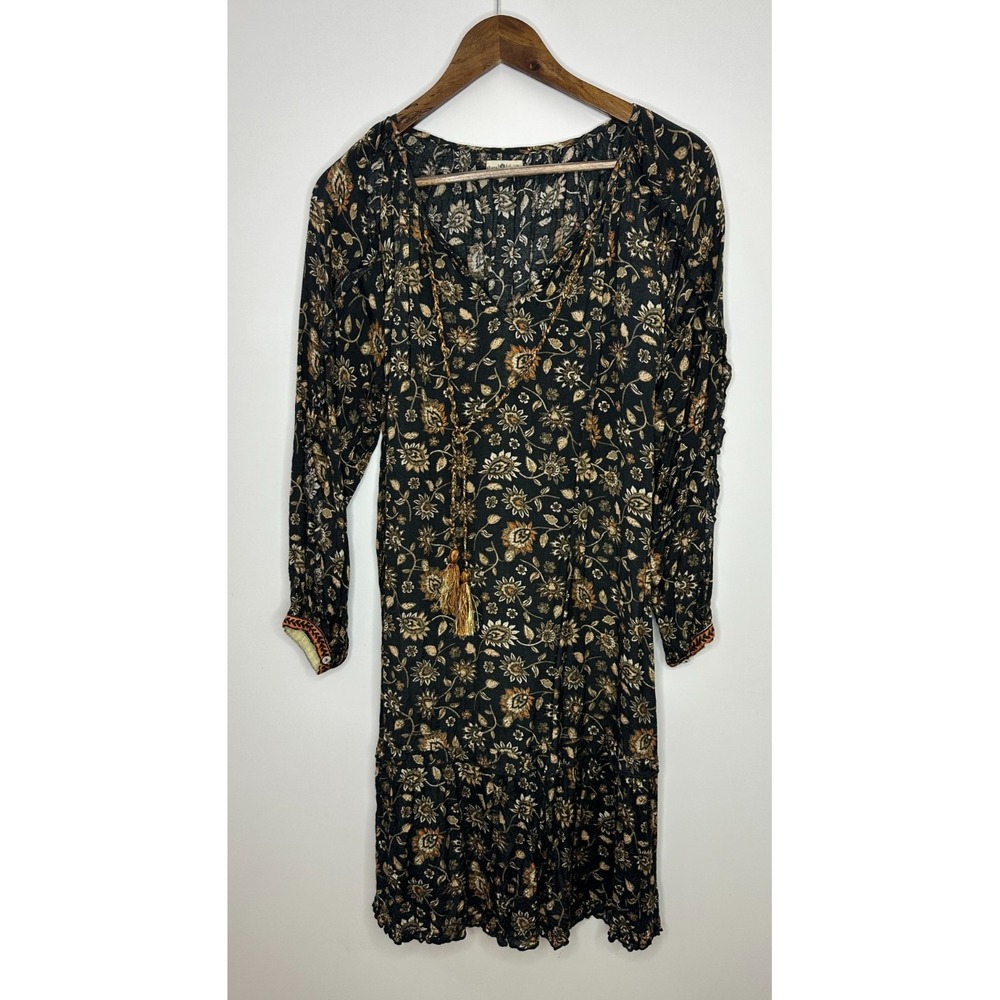 Natural Life Floral Tassel Long Sleeve Boho Shift Dress Small Ruffle Boho Fall - Picture 12 of 13